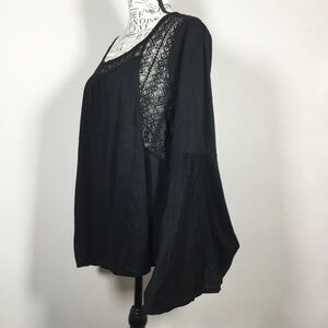 Long bell sleeve top lace edges tie back peasant wench milkmaid whimsy sz L